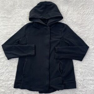 James Perse Sweater Womens Large Black Asymmetrical Hoodie‎ Full Zip Terry Sz 3